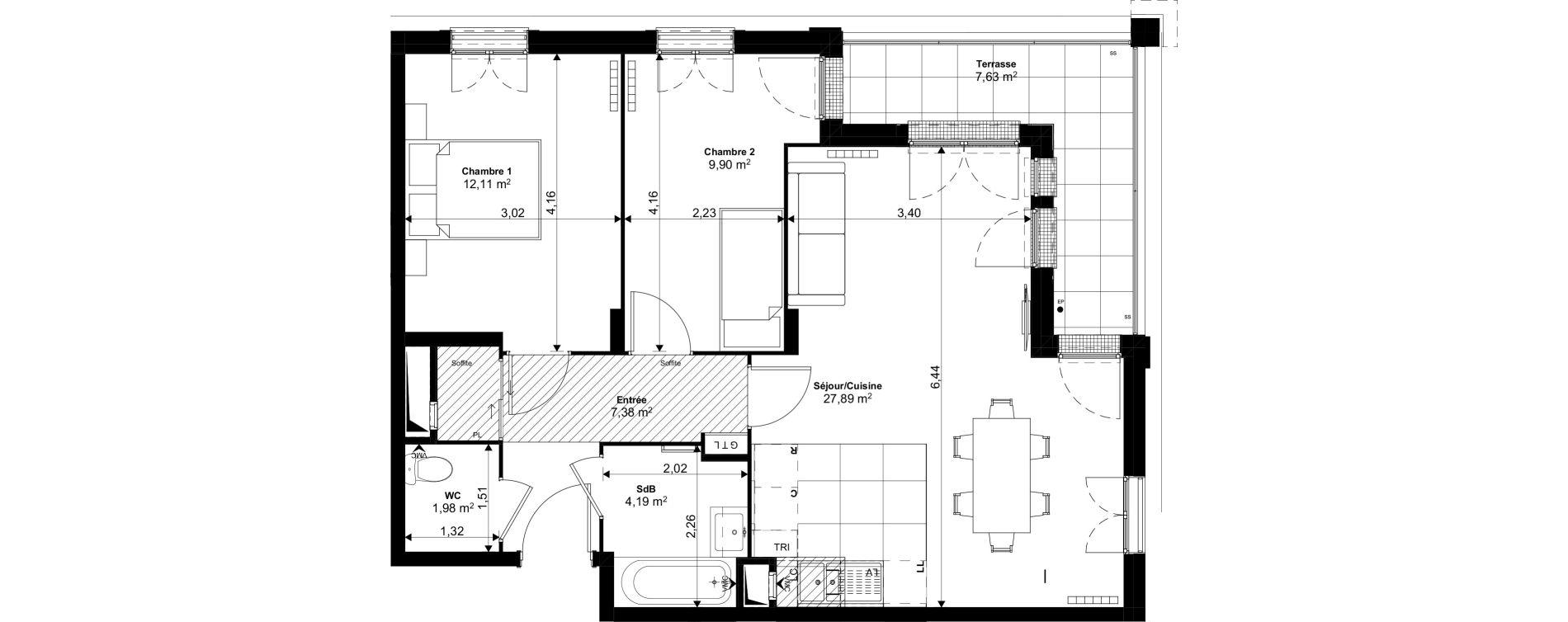 Appartement T3 de 63,45 m2 au Blanc-Mesnil Eiffel