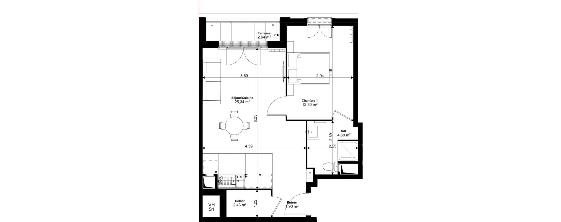 Appartement T2 de 46,65 m2 au Blanc-Mesnil Eiffel