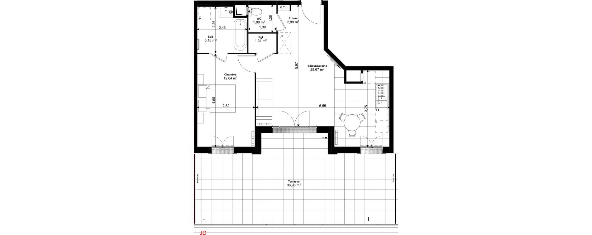 Appartement T2 de 49,75 m2 au Blanc-Mesnil Eiffel