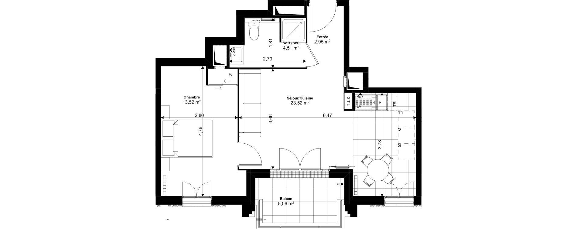 Appartement T2 de 44,50 m2 au Blanc-Mesnil Eiffel