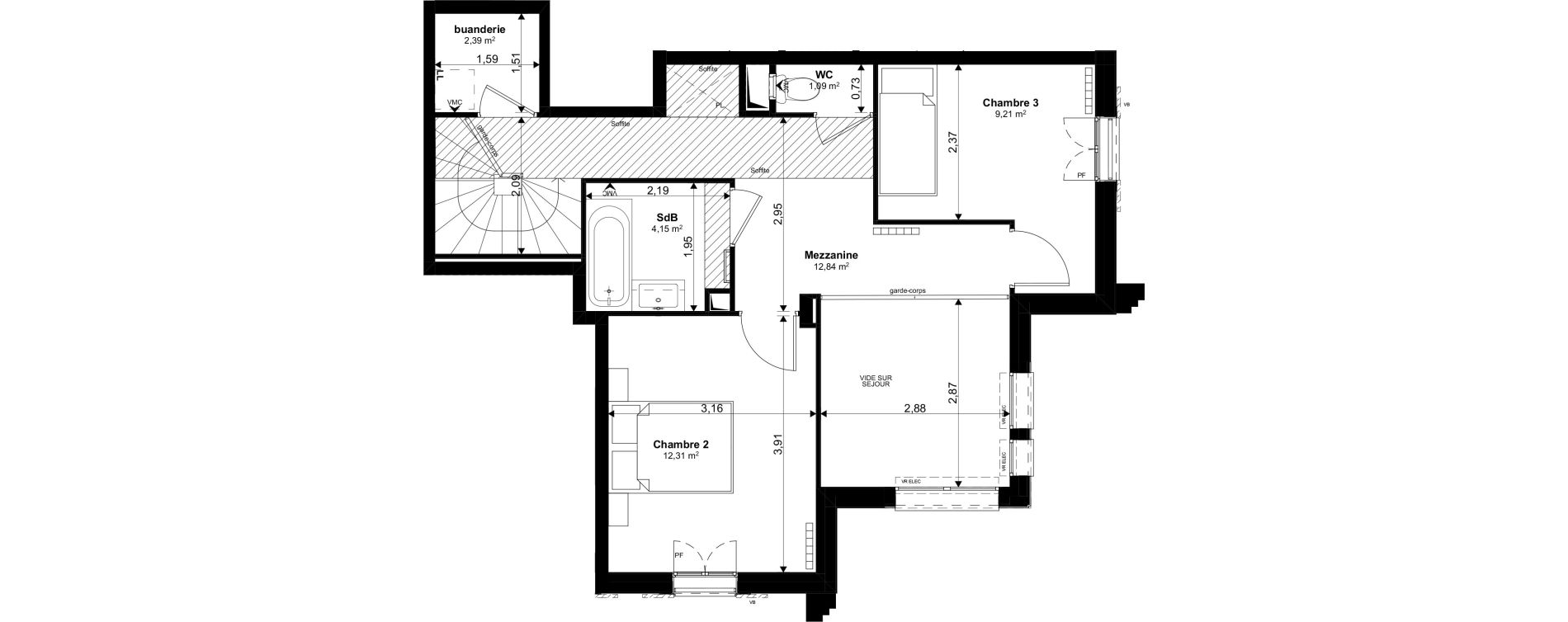 Duplex T4 de 90,95 m2 au Blanc-Mesnil Eiffel