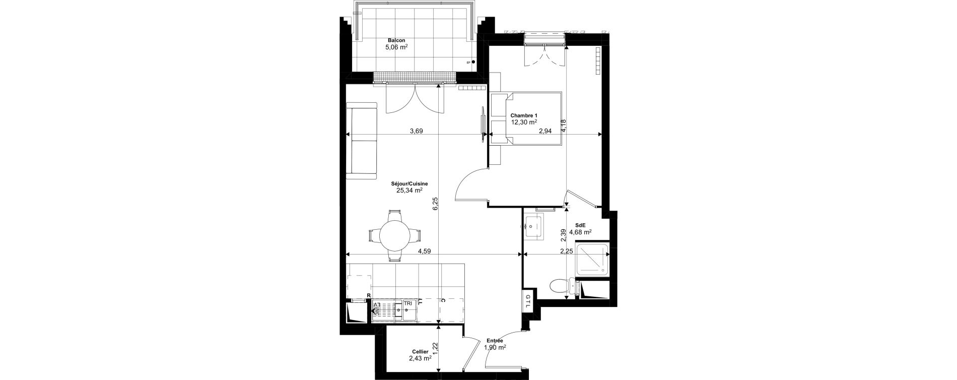 Appartement T2 de 46,65 m2 au Blanc-Mesnil Eiffel