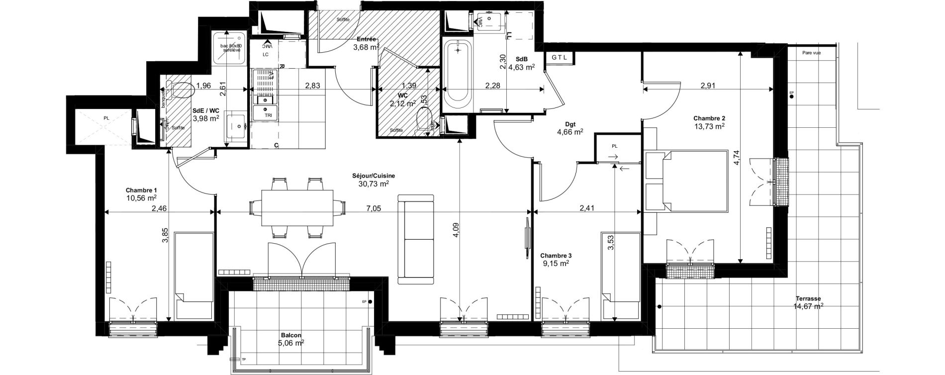 Appartement T4 de 83,24 m2 au Blanc-Mesnil Eiffel