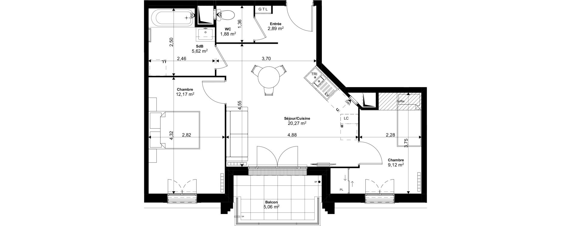 Appartement T3 de 51,95 m2 au Blanc-Mesnil Eiffel