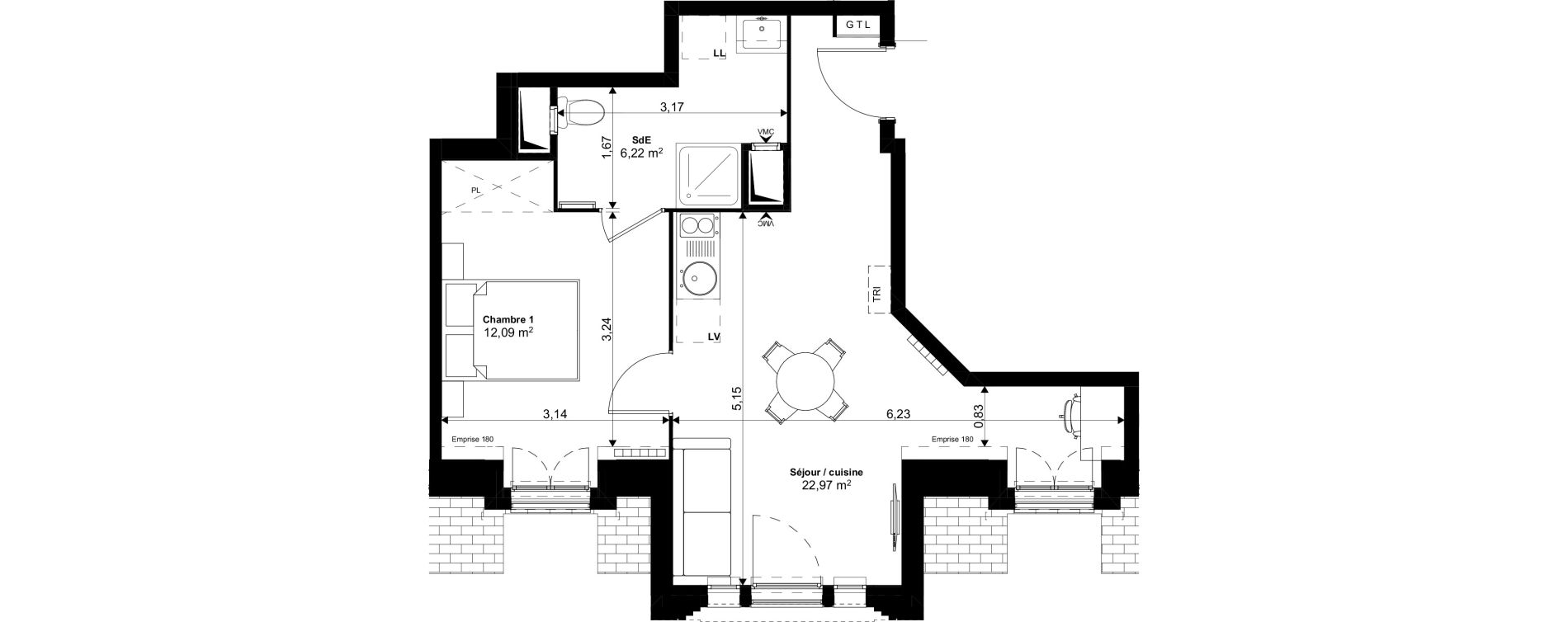 Appartement T2 de 41,28 m2 au Blanc-Mesnil Eiffel