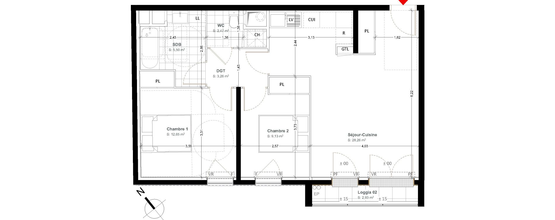 Appartement T3 de 61,27 m2 au Bourget Centre