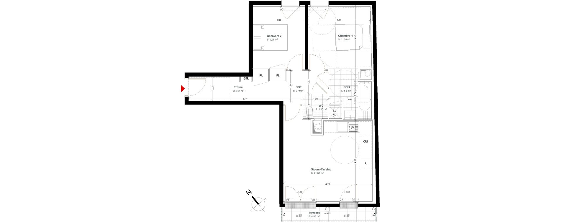 Appartement T3 de 61,27 m2 au Bourget Centre