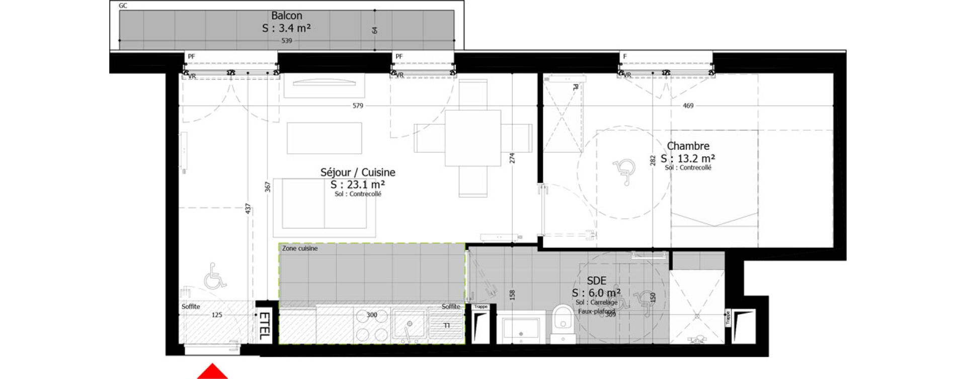 Appartement T2 de 42,30 m2 au Bourget Centre