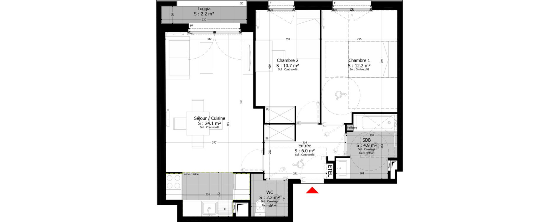 Appartement T3 de 60,10 m2 au Bourget Centre