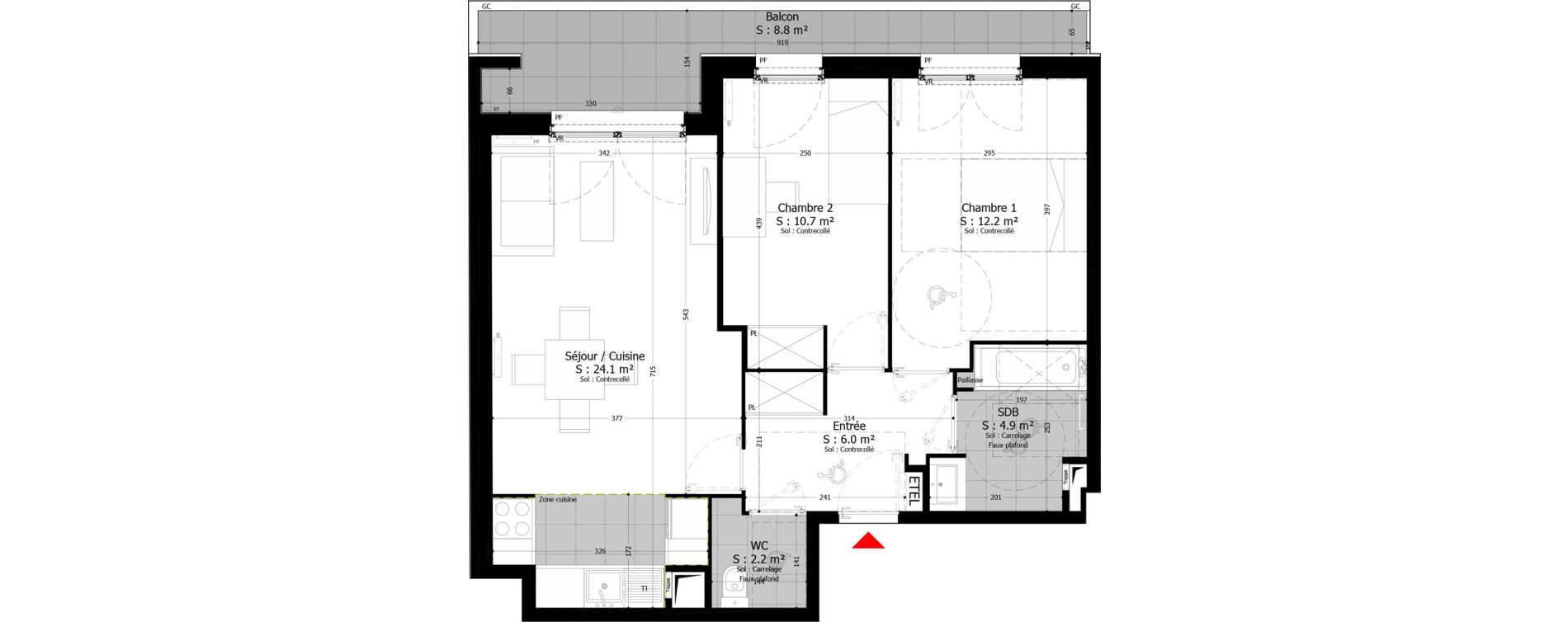 Appartement T3 de 60,10 m2 au Bourget Centre