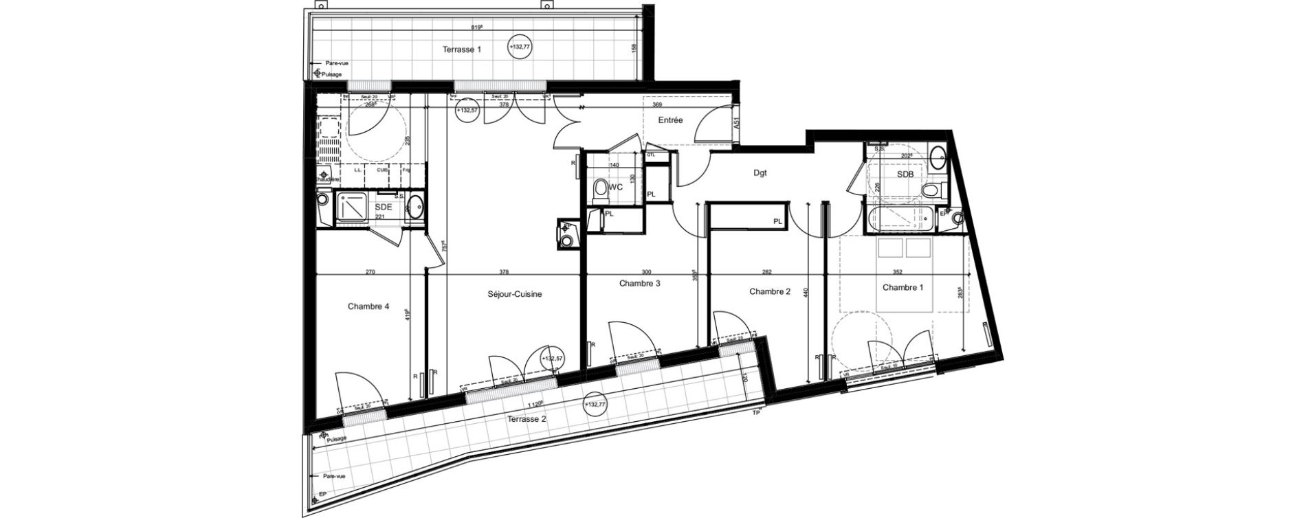 Appartement T5 de 100,45 m2 aux Lilas Centre