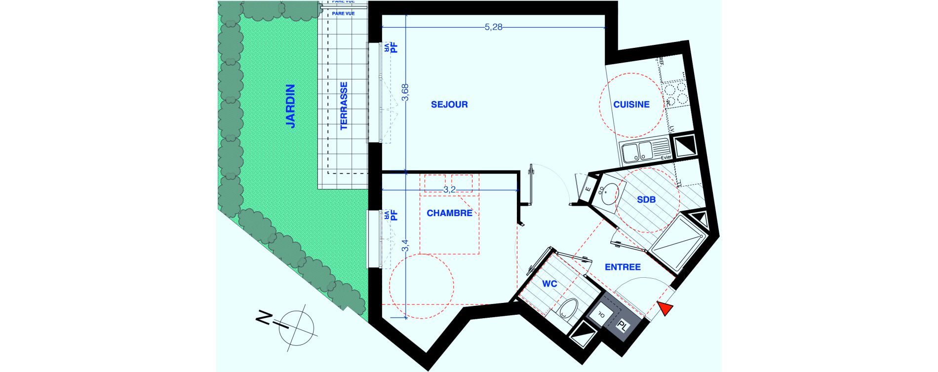 Appartement T2 de 48,50 m2 aux Lilas Centre