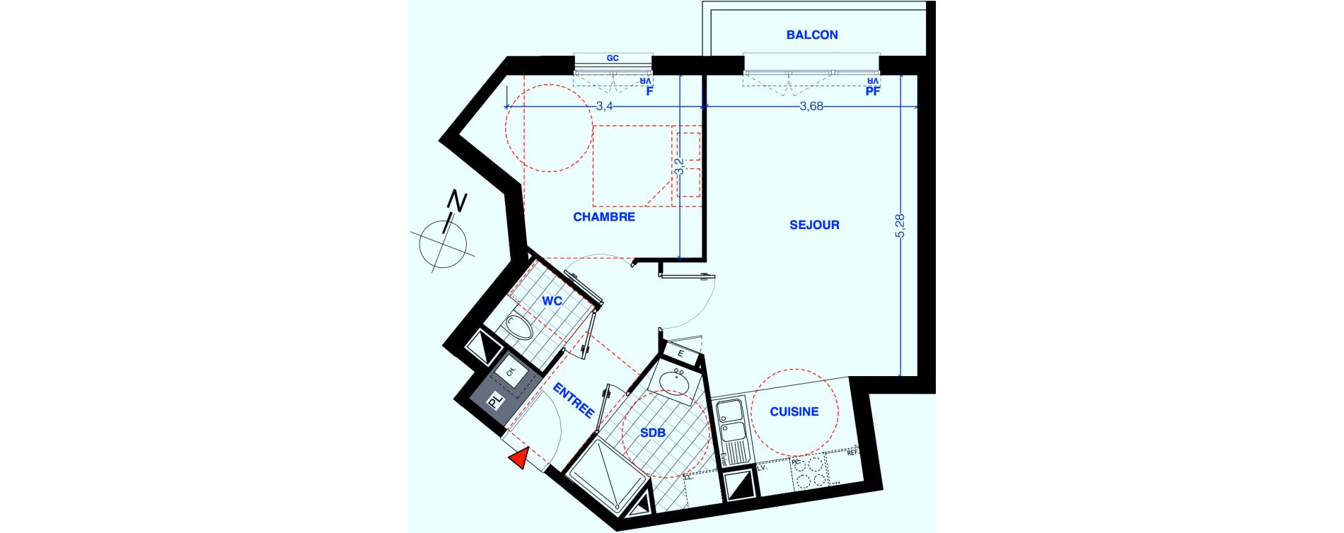 Appartement T2 de 48,50 m2 aux Lilas Centre