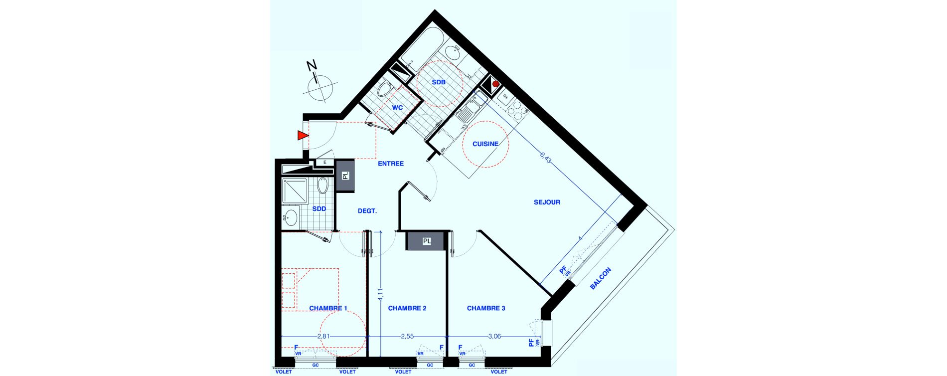 Appartement T4 de 81,50 m2 aux Lilas Centre