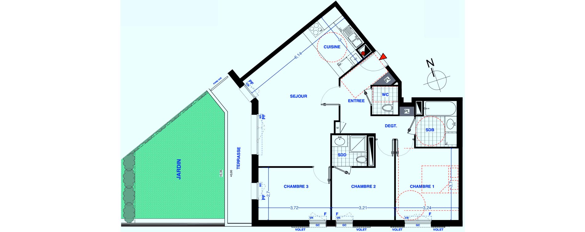 Appartement T4 de 81,30 m2 aux Lilas Centre