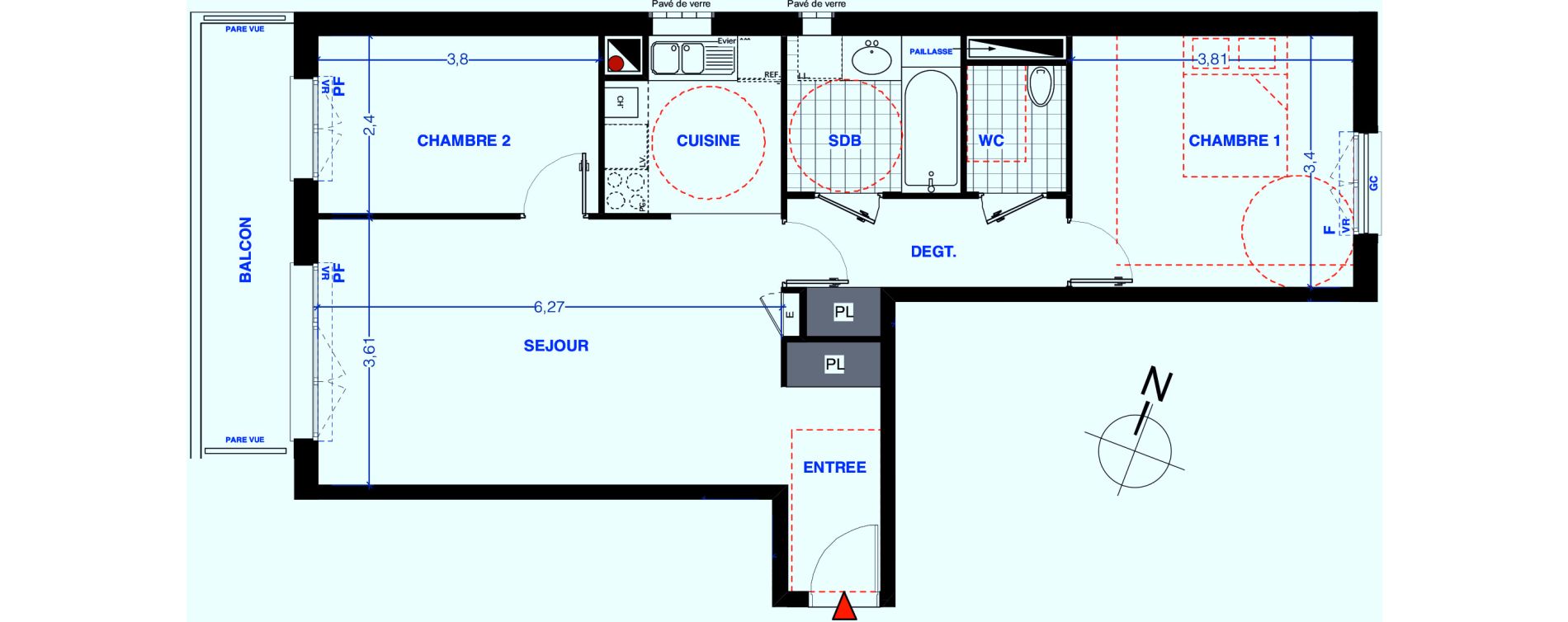 Appartement T3 de 66,60 m2 aux Lilas Centre