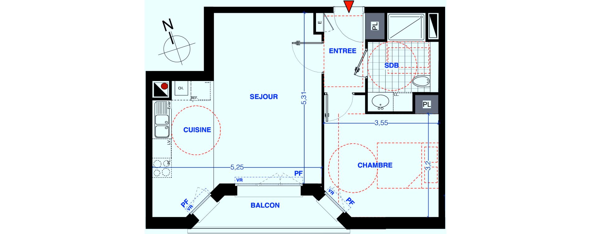 Appartement T2 de 46,00 m2 aux Lilas Centre