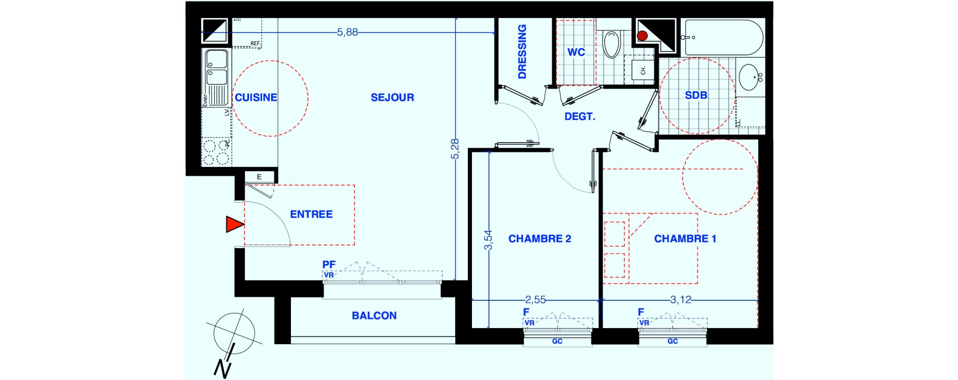 Appartement T3 de 59,70 m2 aux Lilas Centre