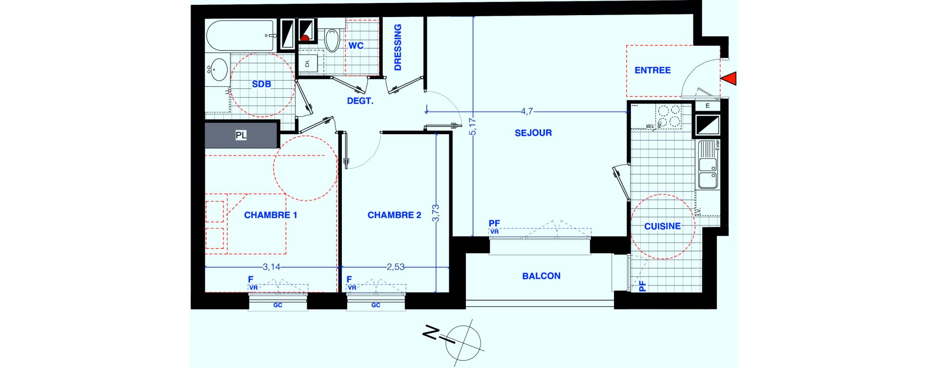 Appartement T3 de 68,10 m2 aux Lilas Centre