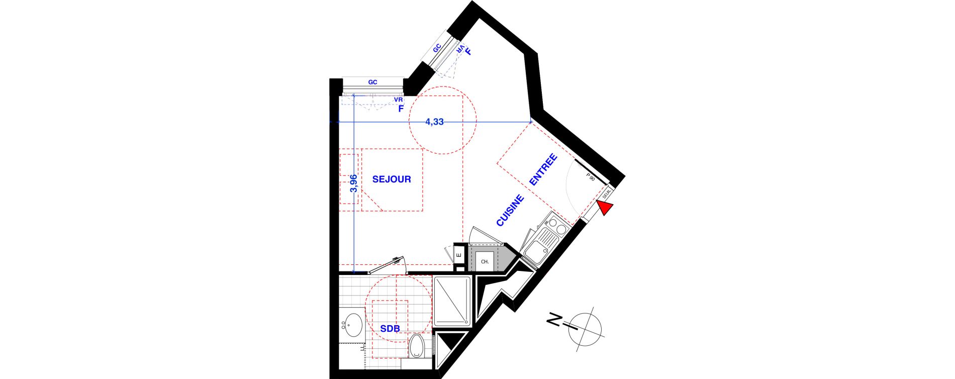 Appartement T1 de 28,20 m2 aux Lilas Centre
