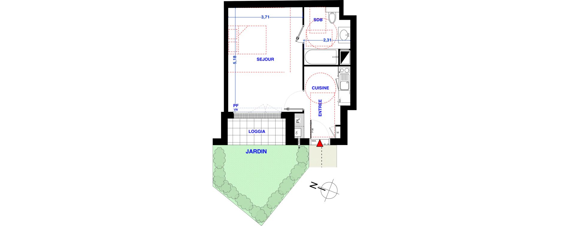 Appartement T1 de 33,05 m2 aux Lilas Centre