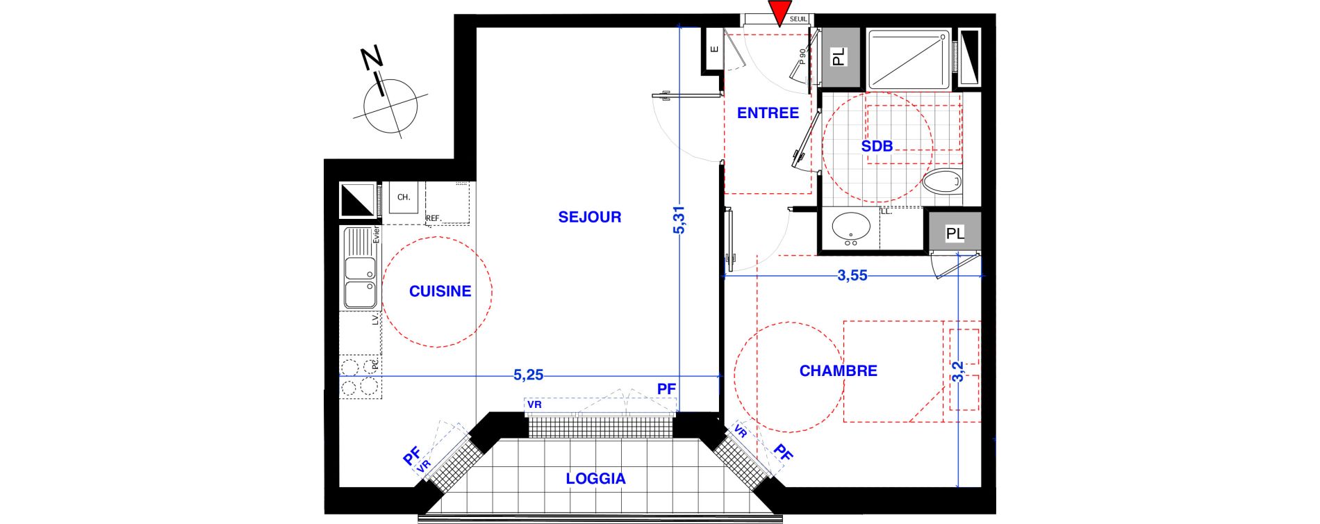 Appartement T2 de 46,10 m2 aux Lilas Centre