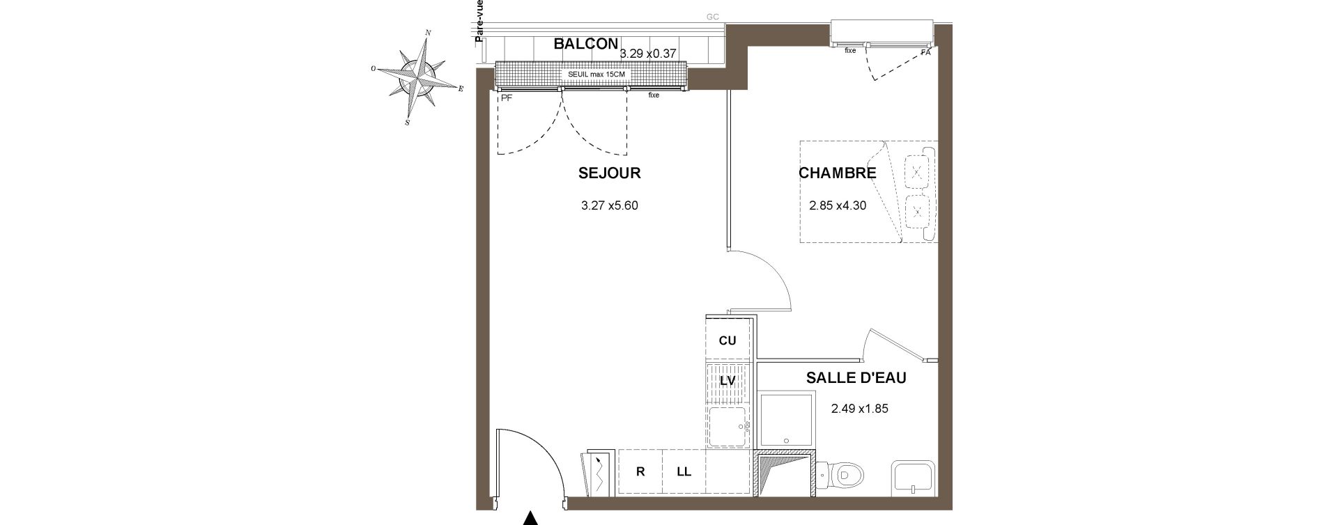 Appartement T2 de 34,92 m2 aux Pavillons-Sous-Bois Centre