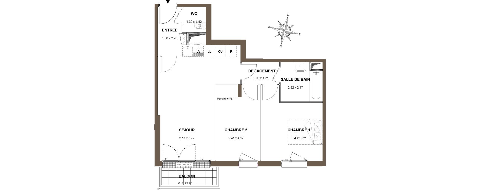 Appartement T3 de 56,36 m2 aux Pavillons-Sous-Bois Centre