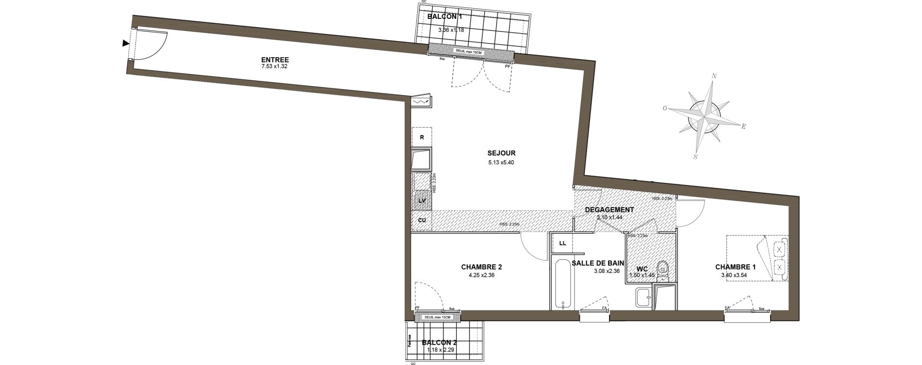 Appartement T3 de 70,56 m2 aux Pavillons-Sous-Bois Centre