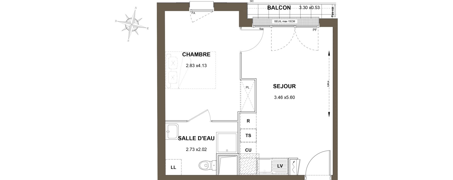 Appartement T2 de 35,83 m2 aux Pavillons-Sous-Bois Centre