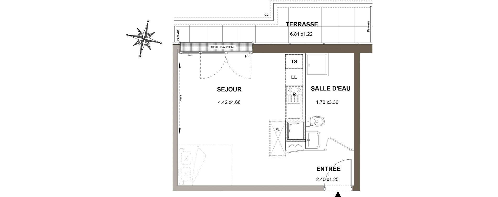 Appartement T1 de 27,74 m2 aux Pavillons-Sous-Bois Centre