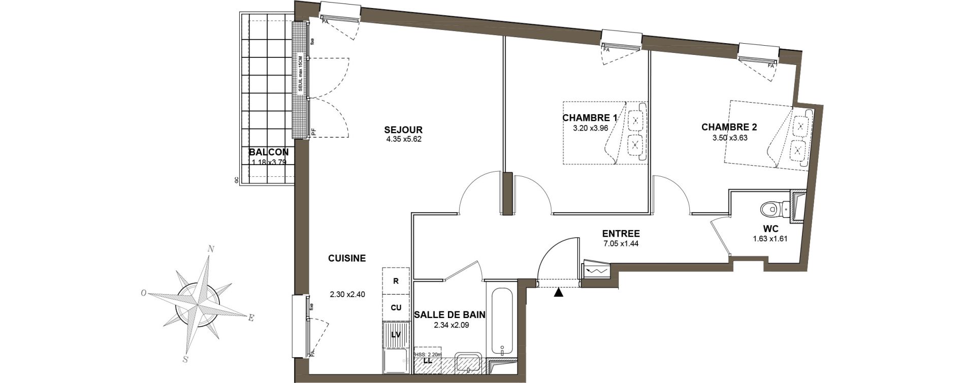 Appartement T3 de 65,46 m2 aux Pavillons-Sous-Bois Centre