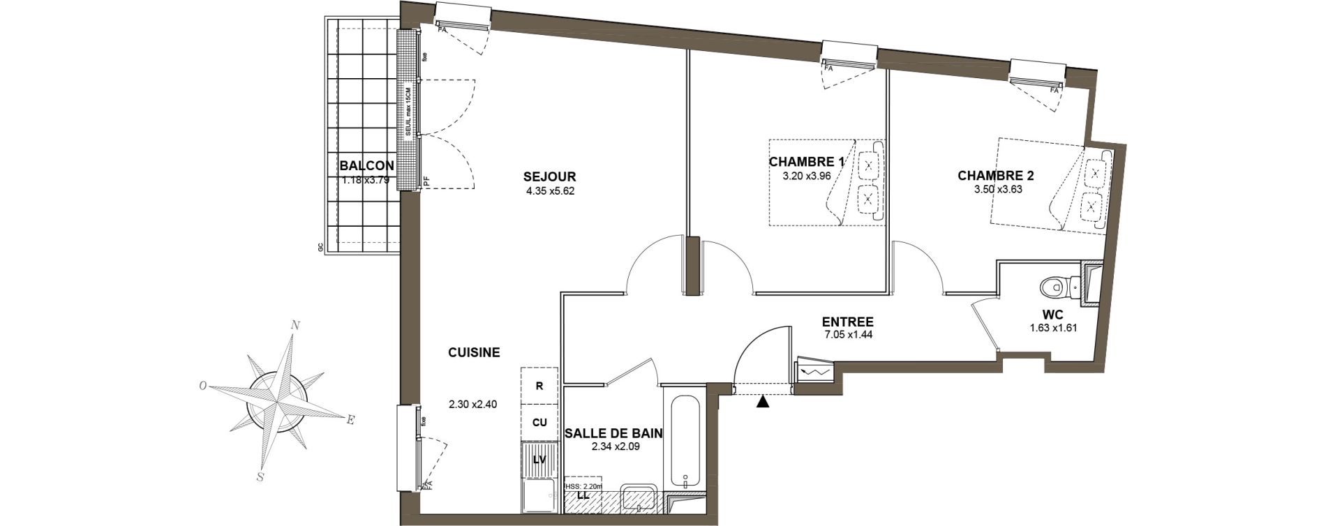 Appartement T3 de 65,46 m2 aux Pavillons-Sous-Bois Centre
