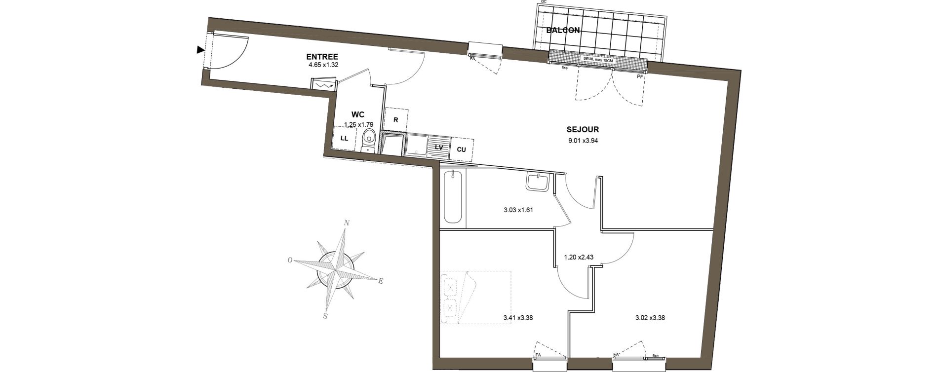 Appartement T3 de 67,00 m2 aux Pavillons-Sous-Bois Centre