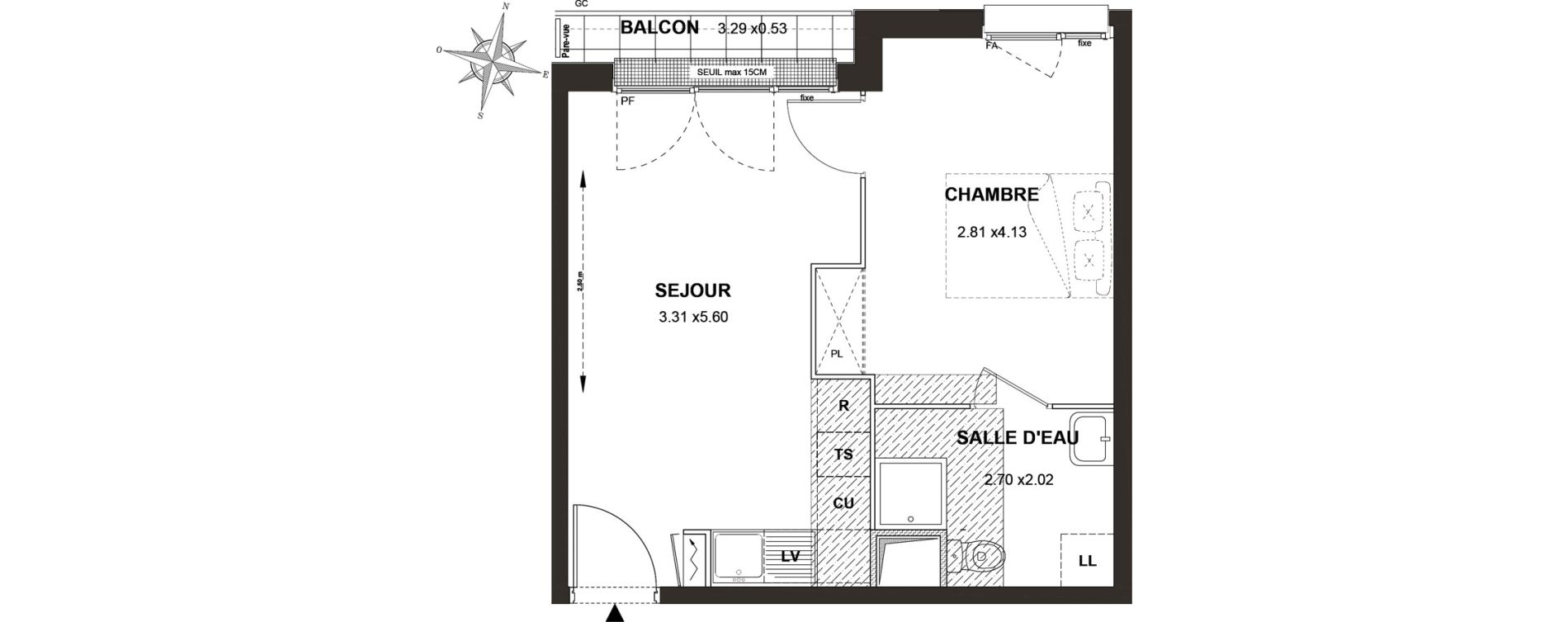Appartement T2 de 34,89 m2 aux Pavillons-Sous-Bois Centre