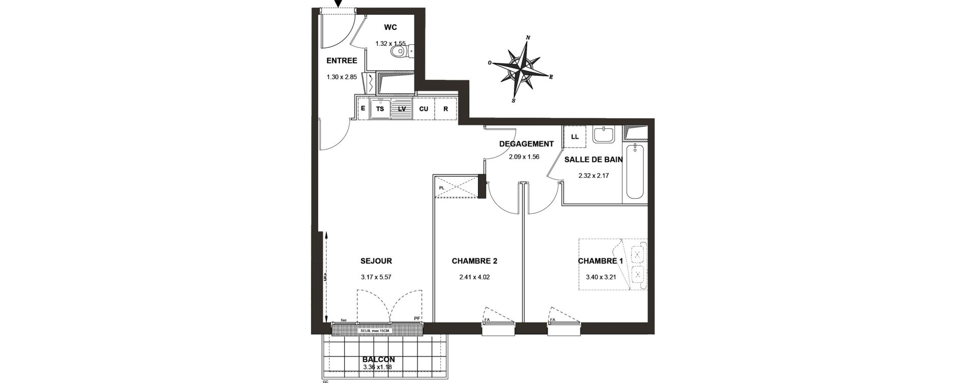 Appartement T3 de 55,55 m2 aux Pavillons-Sous-Bois Centre