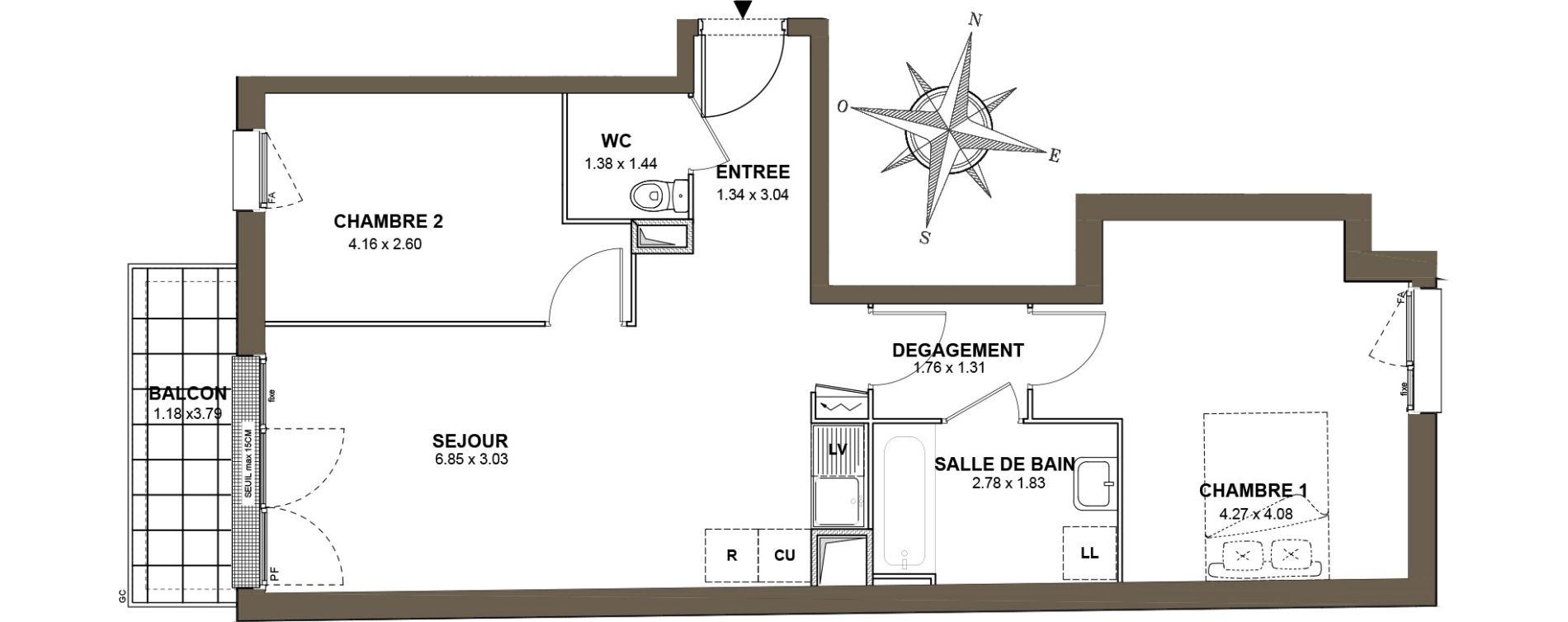Appartement T3 de 58,22 m2 aux Pavillons-Sous-Bois Centre