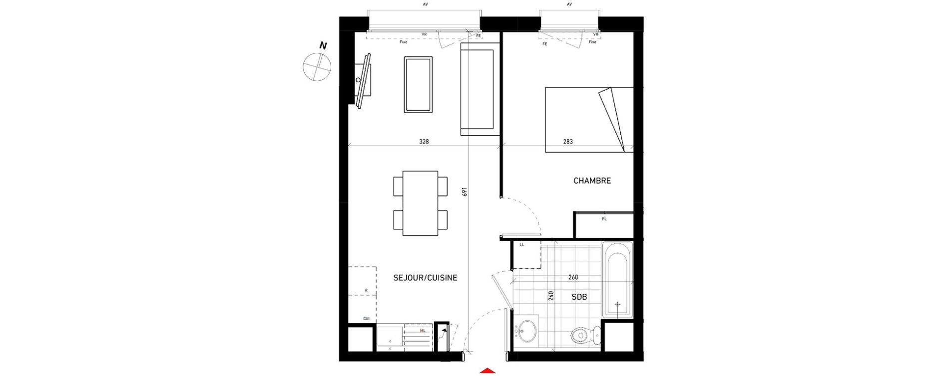 Appartement T2 de 40,80 m2 aux Pavillons-Sous-Bois Centre