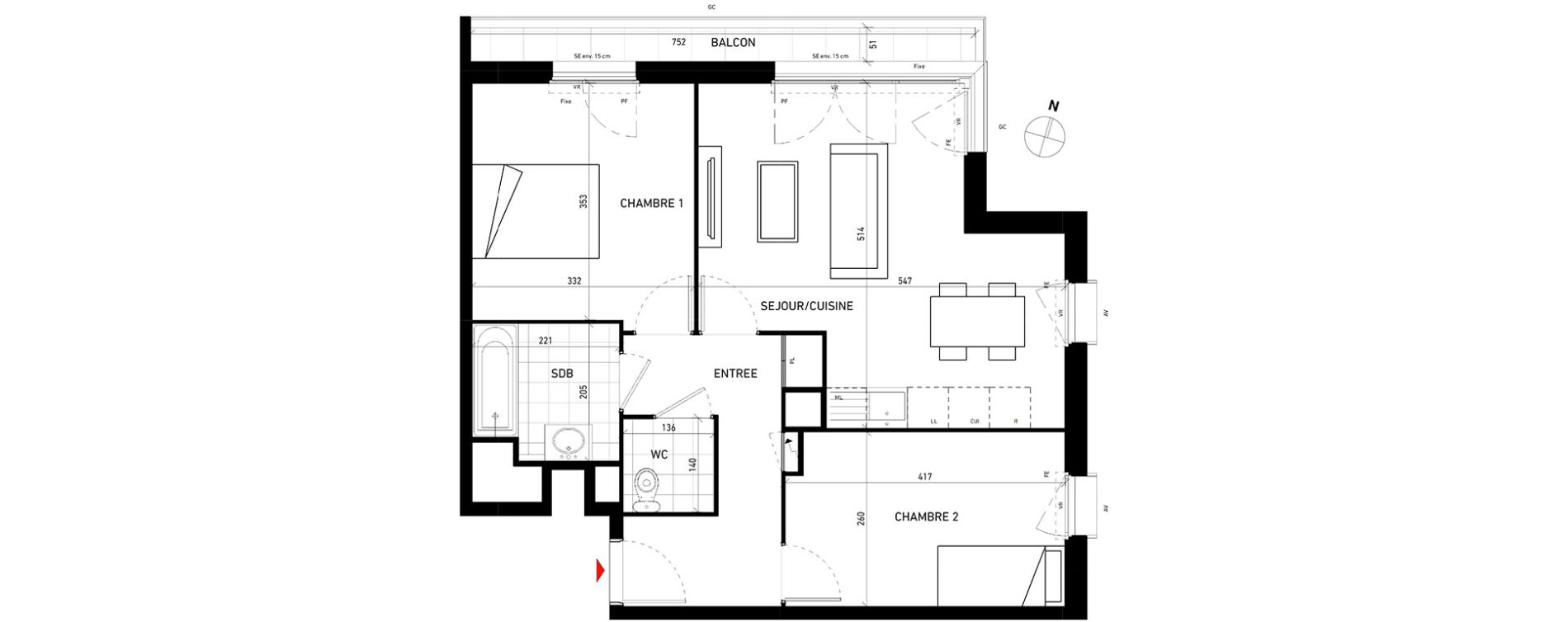 Appartement T3 de 58,70 m2 aux Pavillons-Sous-Bois Centre