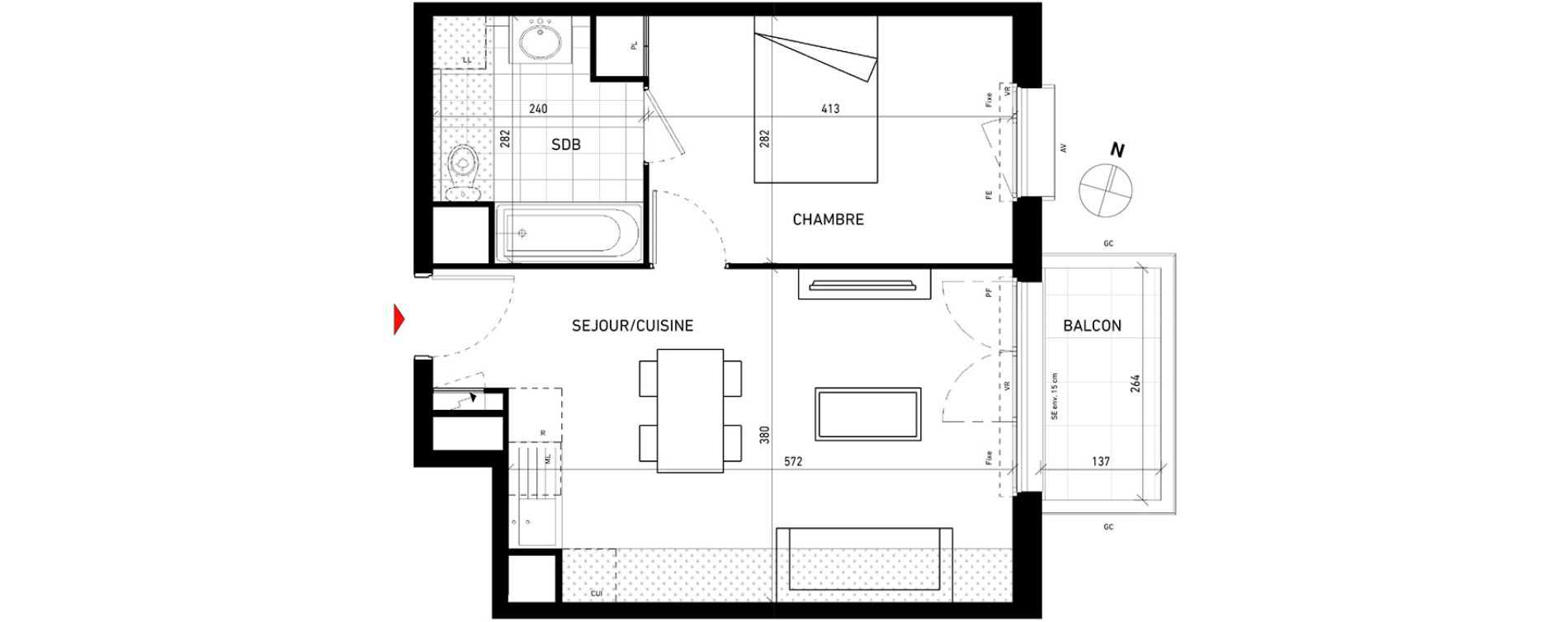 Appartement T2 de 40,60 m2 aux Pavillons-Sous-Bois Centre