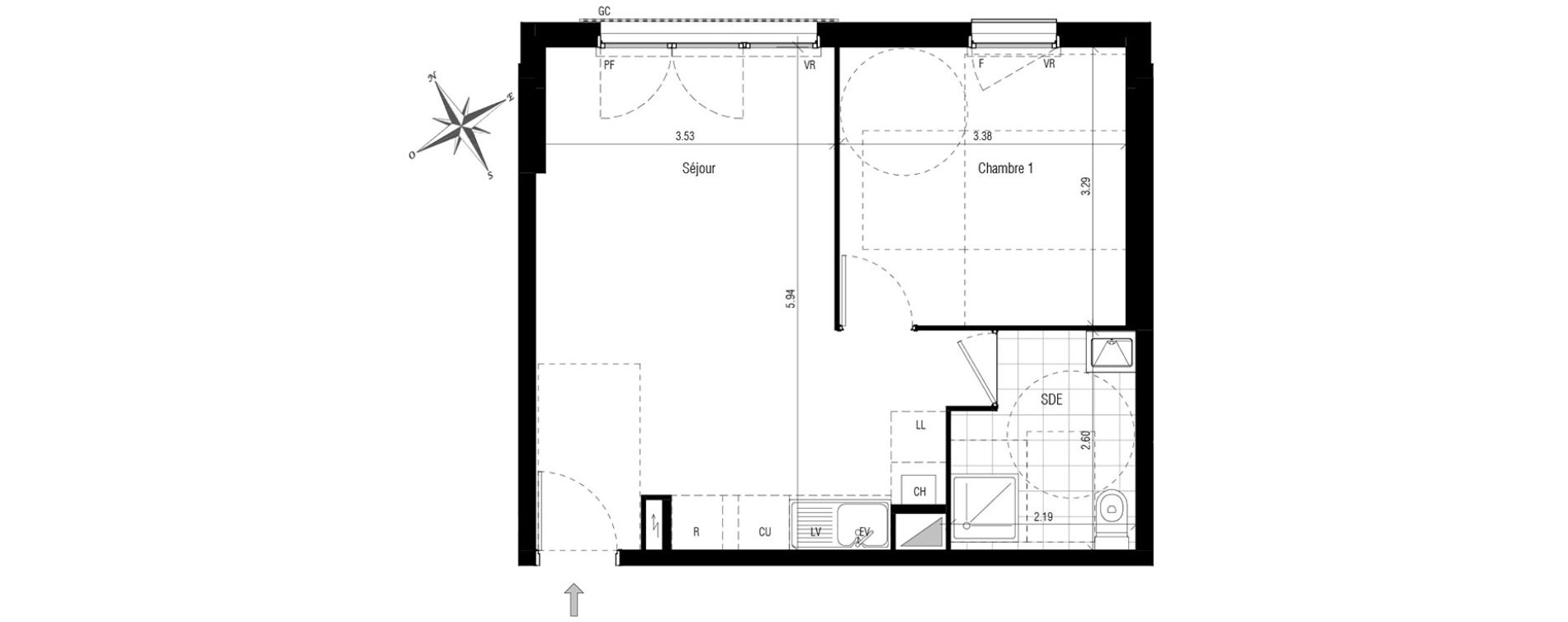 Appartement T2 de 40,37 m2 aux Pavillons-Sous-Bois Centre