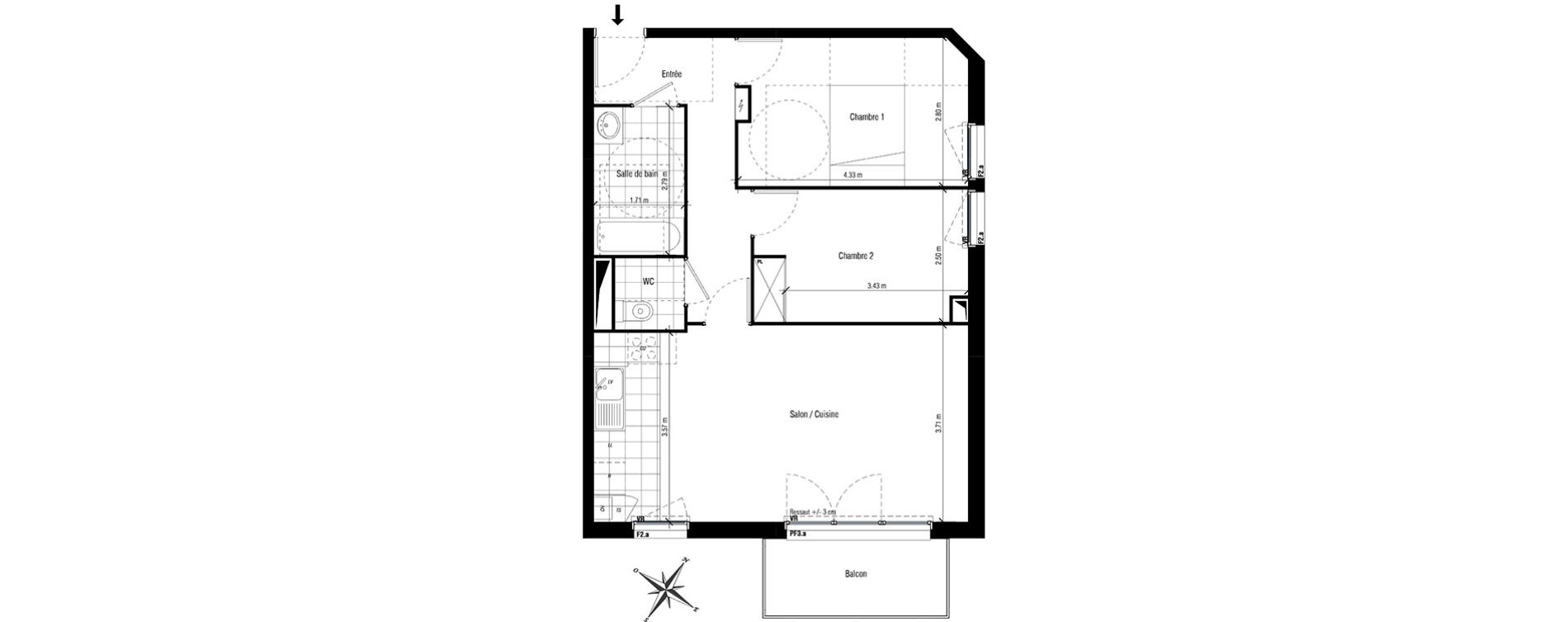 Appartement T3 de 61,88 m2 aux Pavillons-Sous-Bois Centre