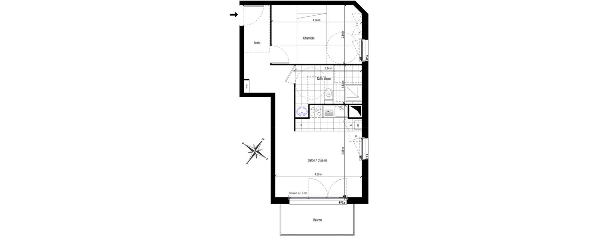Appartement T2 de 41,97 m2 aux Pavillons-Sous-Bois Centre