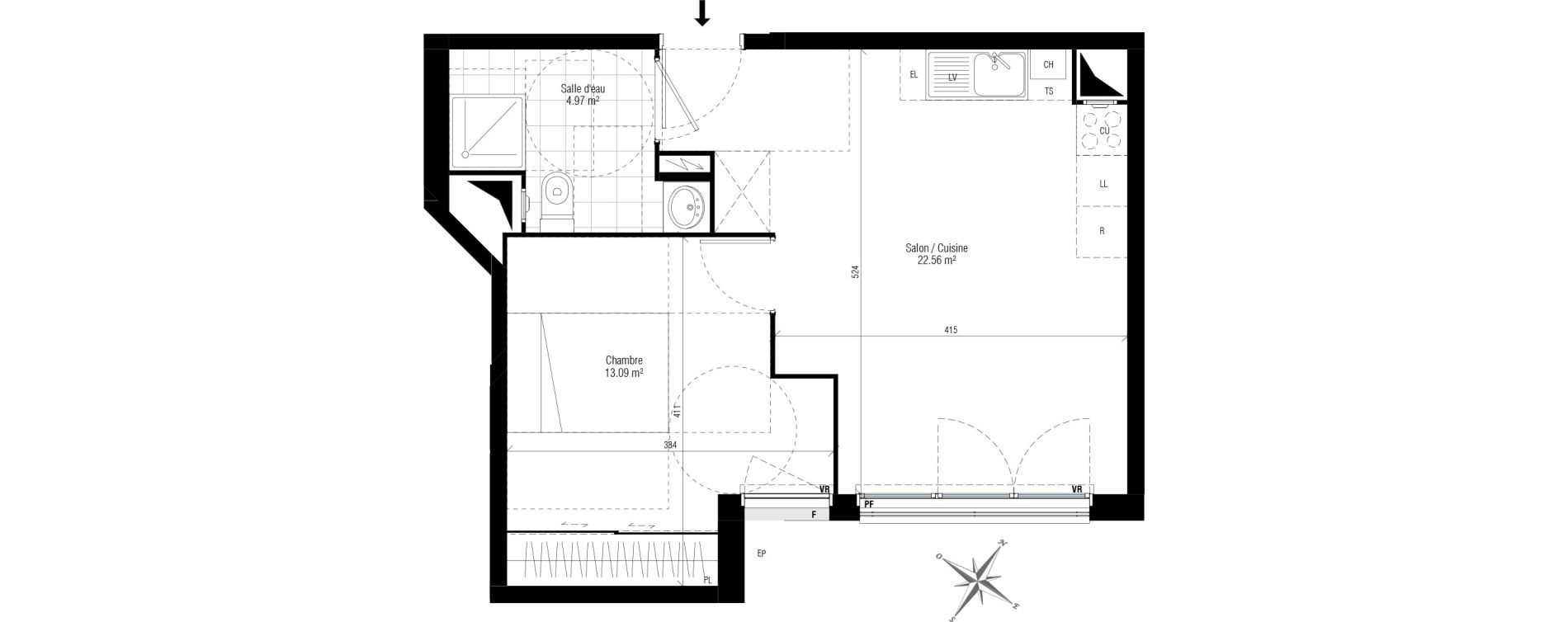 Appartement T2 de 40,61 m2 aux Pavillons-Sous-Bois Centre