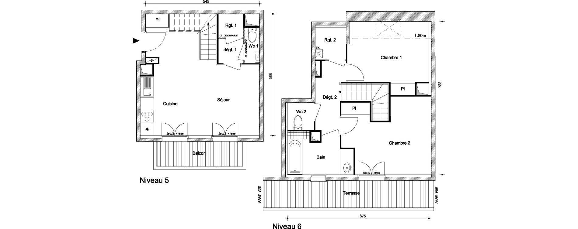 Duplex T3 de 65,25 m2 &agrave; Livry-Gargan Centre