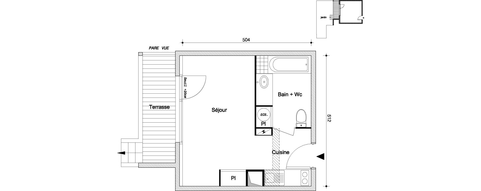Appartement T1 de 24,80 m2 &agrave; Livry-Gargan Centre