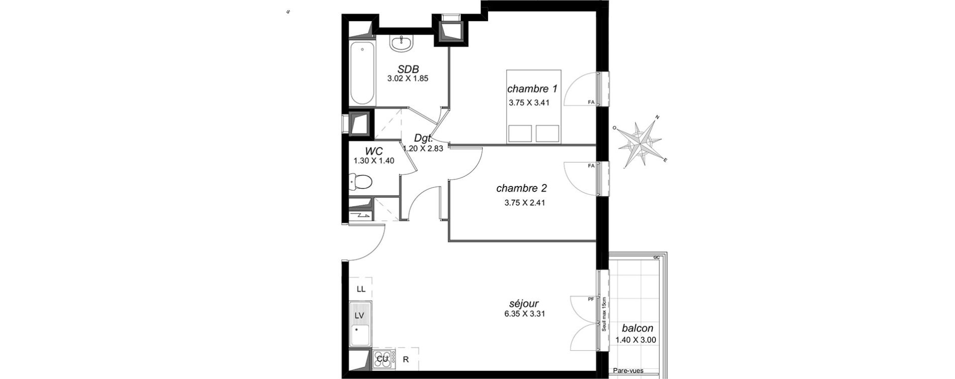 Appartement T3 de 53,96 m2 &agrave; Livry-Gargan Centre