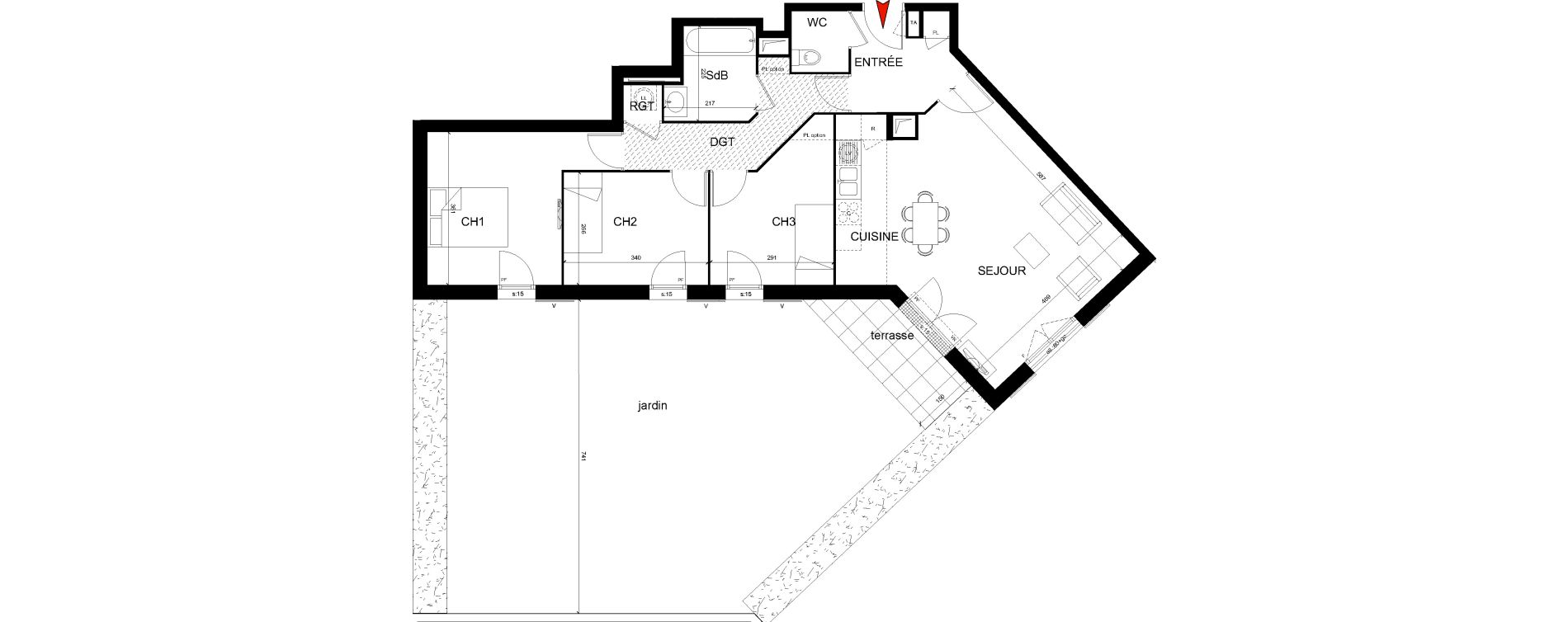 Appartement T4 de 80,12 m2 &agrave; Montfermeil Centre