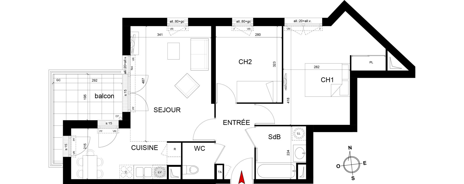 Appartement T3 de 61,39 m2 &agrave; Montfermeil Centre