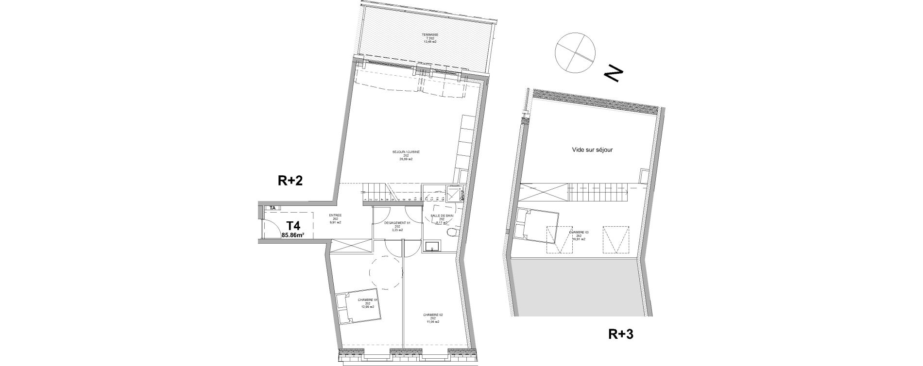 Duplex T4 de 85,86 m2 &agrave; Montfermeil Centre